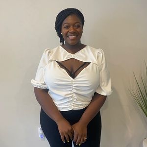 Fashion To Figure White Keyhole Ruched Top